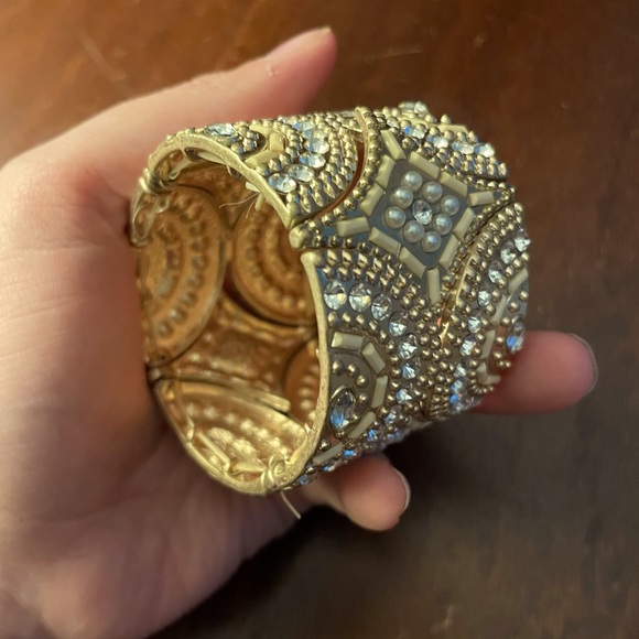 BLING | Embellished Gold/Silver/White Stretch Thick Bangle Bracelet - Picture 3 of 5